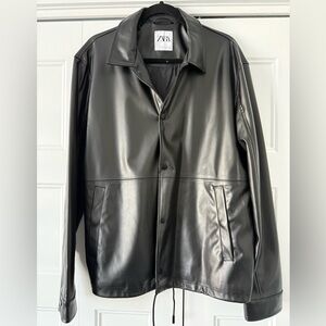 Zara Men's Sleek Black Faux Leather Jacket